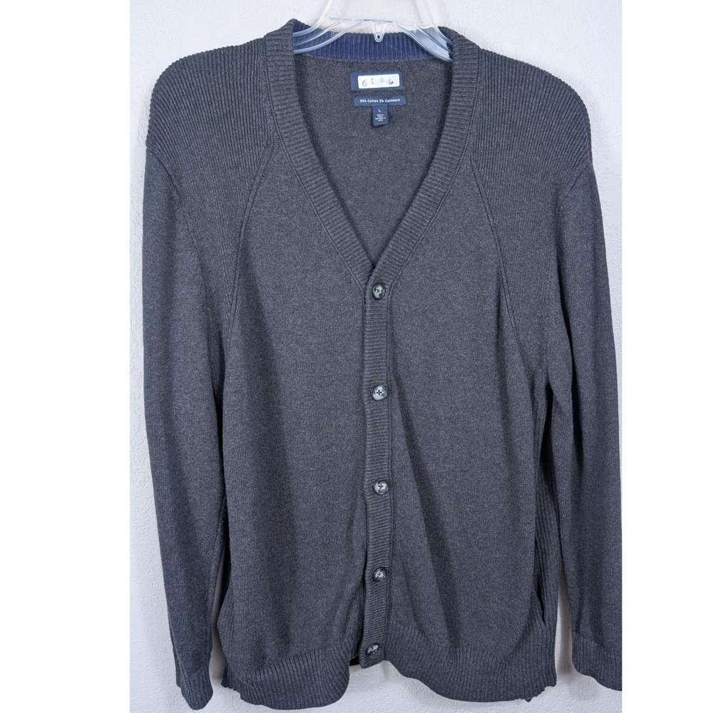 Nordstrom 1901 Cardigan Sweater Mens L Gray Cotton Cashmere V-Neck Button Front